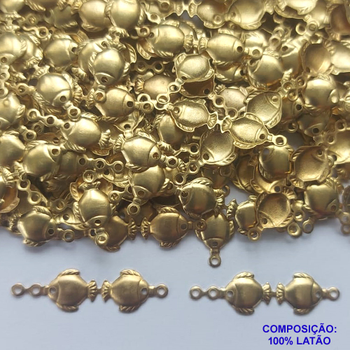 ACESSÓRIO PINGENTE NO BRUTO PRONTO PARA O BANHO (CX18) - (E2277) COMPOSIÇÃO 100% LATÃO - TAMANHO 6X11MM PESO TOTAL 0,3GR - PEIXE (DUPLO) - BRU0002013