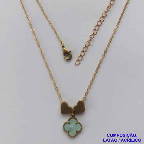 GARGANTILHA NO BRUTO PRONTO PARA O BANHO - COM CORRENTE CADEADO DE 45CM - PINGENTE TIPO VAN CLEEF AZUL CLARO 10MM - PESO TOTAL 3,5GR - BRU12241