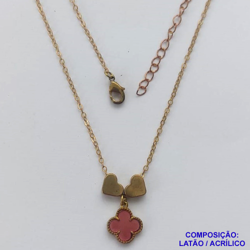 GARGANTILHA NO BRUTO PRONTO PARA O BANHO - COM CORRENTE CADEADO DE 45CM - PINGENTE TIPO VAN CLEEF VERMELHO 10MM - PESO TOTAL 3,5GR - BRU12242