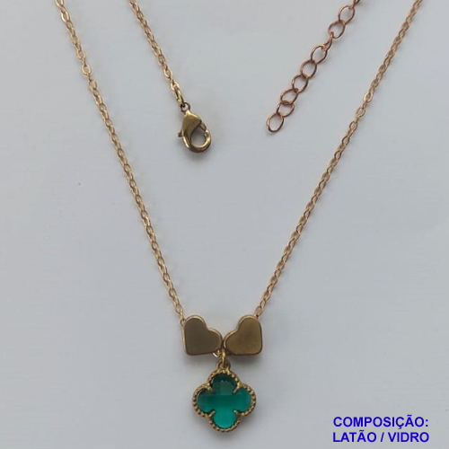 GARGANTILHA NO BRUTO PRONTO PARA O BANHO - COM CORRENTE CADEADO DE 45CM - PINGENTE TIPO VAN CLEEF 10MM - PESO TOTAL 3,5GR - BRU12244