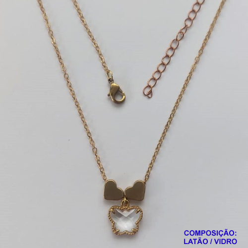 GARGANTILHA NO BRUTO PRONTO PARA O BANHO - COM CORRENTE CADEADO DE 45CM - PINGENTE TIPO VAN CLEEF CRISTAL 10MM - PESO TOTAL 3,5GR - BRU12246