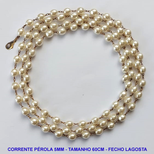 CORRENTE NO BRUTO PRONTO PARA O BANHO - CORRENTE PÉROLA - TAMANHO 60CM - LARGURA 5MM - FECHO LAGOSTA - PESO 10,2GR - BRU12256