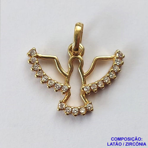 PINGENTE NO BRUTO PRONTO PARA O BANHO (CX26) - PINGENTE ESPÍRITO SANTO CRAVEJADO EM MICROS ZIRCÔNIAS (PX002492) - COMPOSIÇÃO: LATÃO / ZIRCÔNIA - TAMANHO 12X16MM -  PESO TOTAL 0,8GR - BRU12261