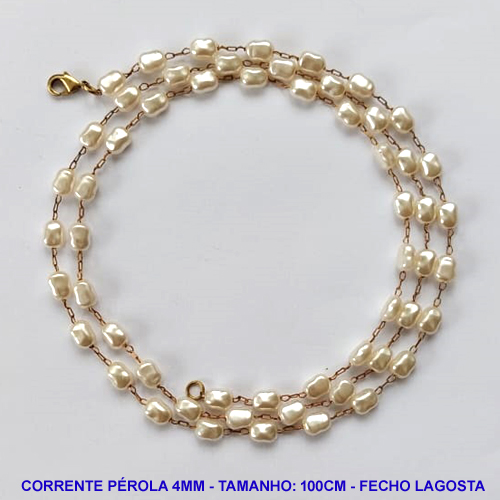CORRENTE NO BRUTO PRONTO PARA O BANHO - CORRENTE PÉROLA - TAMANHO 100CM - LARGURA 4MM - FECHO LAGOSTA - PESO 11GR - BRU12277