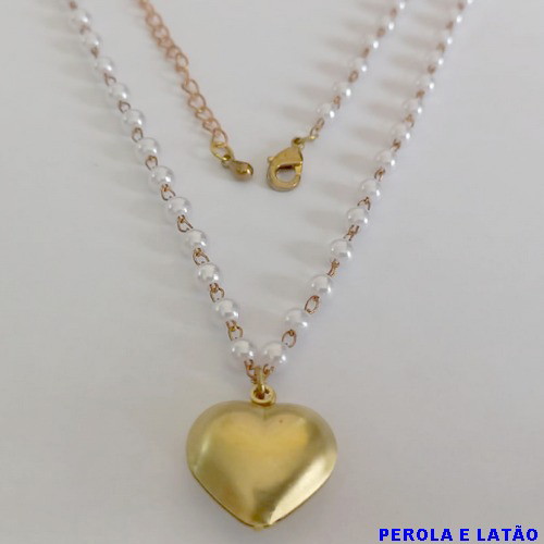 GARGANTILHA NO BRUTO PRONTO PARA O BANHO(CX104) - CORRENTE COM PÉROLAS 3MM E PINGENTE CORAÇÃO 15X16MM (806) - TAMANHO 60CM + EXTENSOR - PESO: 6,3GR - BRU11282
