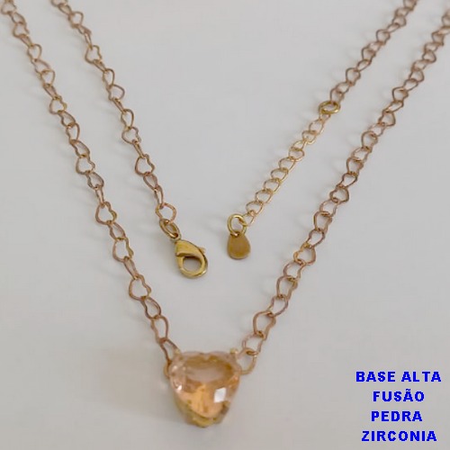 SHOCKER NO BRUTO PRONTO PARA O BANHO - CORRENTE CORAÇÕES E PINGENTE EM ZIRCÔNIA AMARELA 10X10MM  - TAMANHO 40CM + EXTENSOR - PESO: 3,6GR - BRU12416