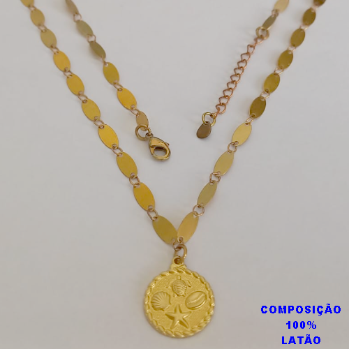 CORRENTE BO BRUTO PRONTO PARA O BANHO TODA EM CHAPINHA - TAMANHO 50CM+EXTENSOR - PESO TOTAL COM PINGENTE  4,1GR -(Tartar/concha/búzio/estrela Do Mar) BRU12309