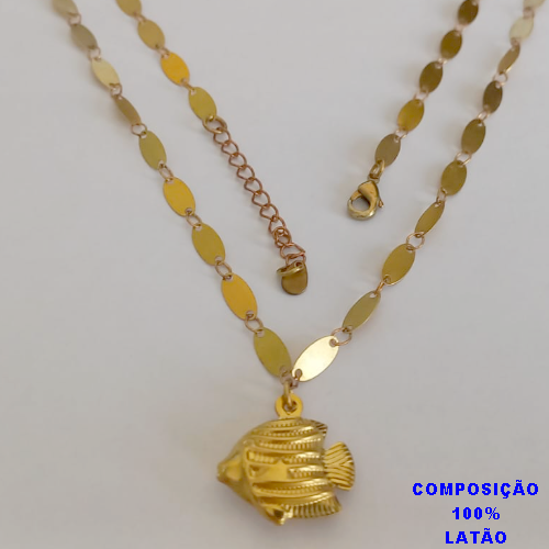 CORRENTE BO BRUTO PRONTO PARA O BANHO TODA EM CHAPINHA - TAMANHO 50CM+EXTENSOR - PESO TOTAL COM PINGENTE  4,1GR -(peixe Do Mar) BRU12310