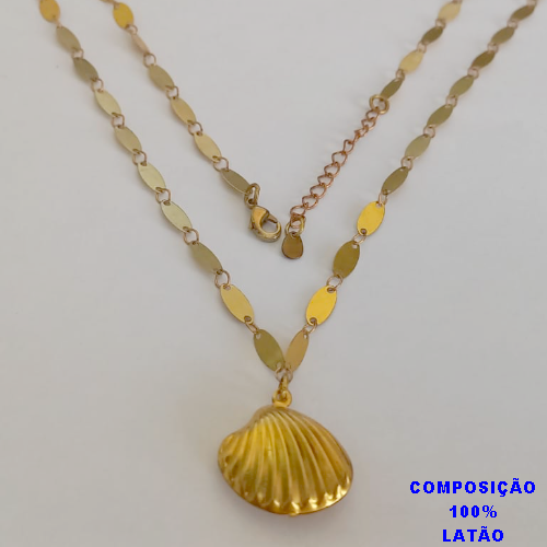 CORRENTE BO BRUTO PRONTO PARA O BANHO TODA EM CHAPINHA - TAMANHO 50CM+EXTENSOR - PESO TOTAL COM PINGENTE  4,1GR -(conchinha Do Mar) BRU12311