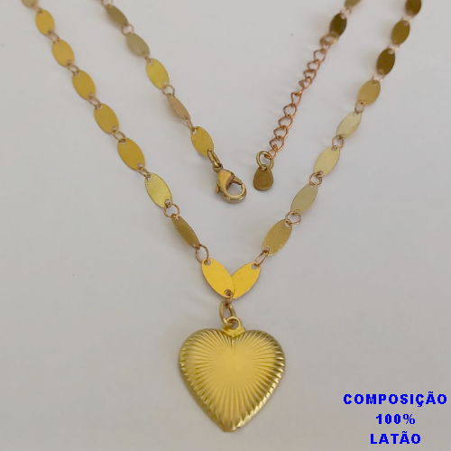 CORRENTE BO BRUTO PRONTO PARA O(3865) BANHO TODA EM CHAPINHA - TAMANHO 50CM+EXTENSOR - PESO TOTAL COM PINGENTE  4,1GR -(pingente de coraçãor) BRU12312