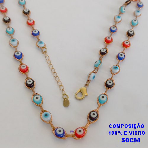 GARGANTILHA NO BRUTO PRONTO PARA O BANHO(TAMANHO 50CM) - TODA EM OLHO GREGO -COMPOSIÇÃO VIDRO E LATÃO - PESO 10GR - BRU12313