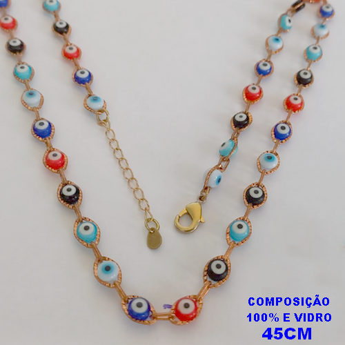 GARGANTILHA NO BRUTO PRONTO PARA O BANHO (TAMANHO 45CM) - TODA EM OLHO GREGO -COMPOSIÇÃO VIDRO E LATÃO - PESO 8GR - BRU12314