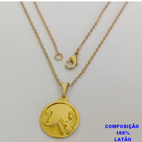 GARGANTILHA NO BRUTO PRONTO PRONTO PARA O BANHO(2970) -PINGENTE SEREIA DE 20MM - COM CORRENTE CADEADINHO DE 45CM - PESO TOTAL 2,2 - BRU13228