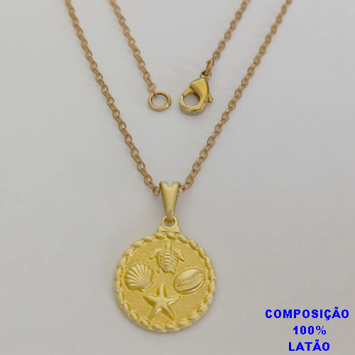 GARGANTILHA NO BRUTO PRONTO PRONTO PARA O BANHO(4332) -PINGENTE  Tartar/concha/búzio/estrela Do Mar - COM CORRENTE CADEADINHO DE 45CM - PESO TOTAL 2,2 - BRU13229