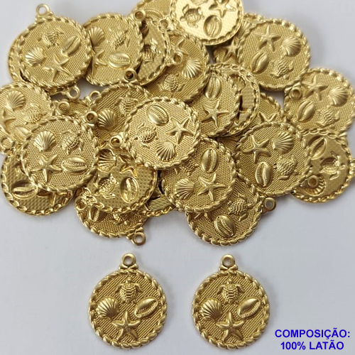 ACESSÓRIO PINGENTE NO BRUTO PRONTO PARA O BANHO - CONCHAS TARTARUGA ESTRELA DO MAR 14X14MM (4332) COMPOSIÇÃO 100% LATÃO - PESO TOTAL 1,1GR - BRU0002020