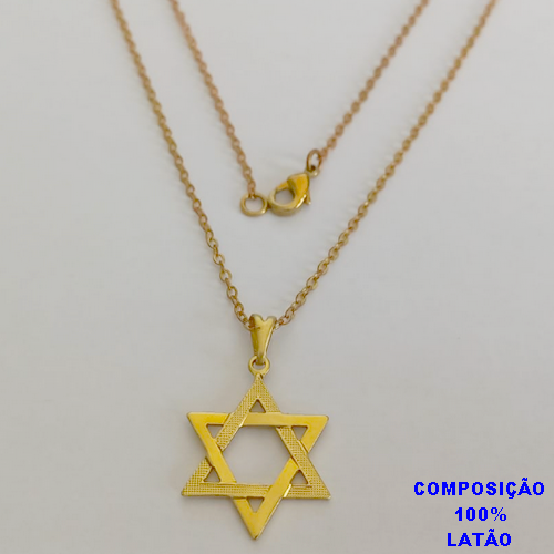 GARGANTILHA NO BRUTO PRONTO PRONTO PARA O BANHO(818) -PINGENTE  ESTRELA DE DAVI- COM CORRENTE CADEADINHO DE 45CM - PESO TOTAL 2,2 - BRU12234