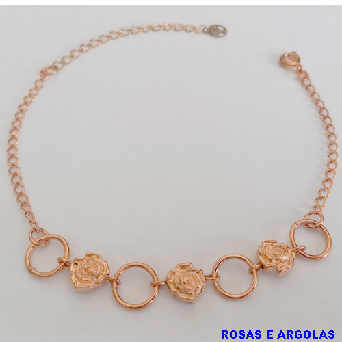 PULSEIRA NO BRUTO PRONTO PARA BANHO COM CORRENTE  SIMPLES 18CM+EXTENSOR COM ARGOLAS DE 10MM E ROSAS PESO TOTAL 5,5GR - BRU12235