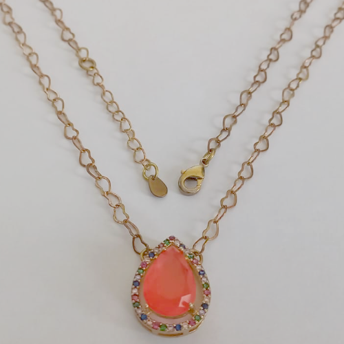 GARGANTILHA NO BRUTO PRONTO PARA O BANHO - COM CORRENTE TODA EM CORAÇÃO DE 50CM - PINGENTE GOTA 10x14MM TODA CRAVEJADA EM ZIRCONIAS - PESO TOTAL 5.5GR - BRU12345