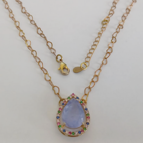 GARGANTILHA NO BRUTO PRONTO PARA O BANHO - COM CORRENTE TODA EM CORAÇÃO DE 50CM - PINGENTE GOTA 10x14MM TODA CRAVEJADA EM ZIRCONIAS - PESO TOTAL 5.5GR - BRU12347