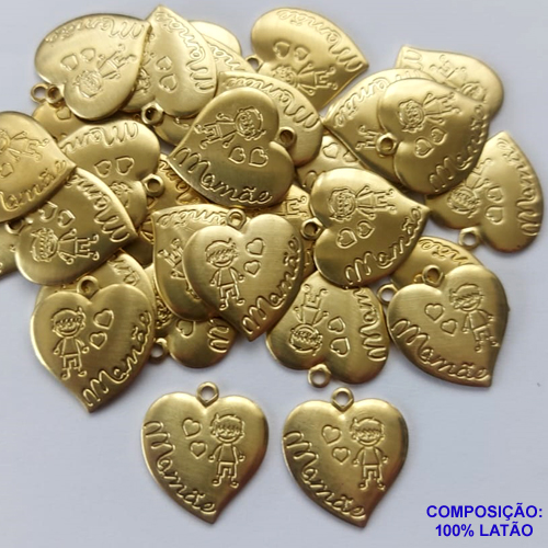 ACESSÓRIO PINGENTE NO BRUTO PRONTO PARA O BANHO (CX16) - PINGENTE CORAÇÃO MAMÃE 14X15MM (4211) - COMPOSIÇÃO 100% LATÃO - PESO TOTAL 0,8GR - BRU0002037