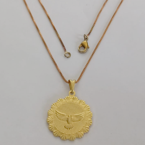 GARGANTILHA NO BRUTO PRONTO PARA O BANHO - (3210)ESPIRITO SANTO DE 20MM COM BORDA DIAMANTADA -  GARGANTIHA COM CORRENTE VENEZIANA DE 45CM - PESO TOTAL 3,5GR - BRU12350