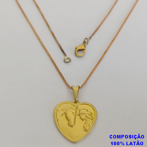 GARGANTILHA NO BRUTO PRONTO PARA O BANHO - (5484)CORAÇÃO E CAVALO E PEÃO -  GARGANTIHA COM CORRENTE VENEZIANA DE 45CM - PESO TOTAL 2,9GR - BRU12351