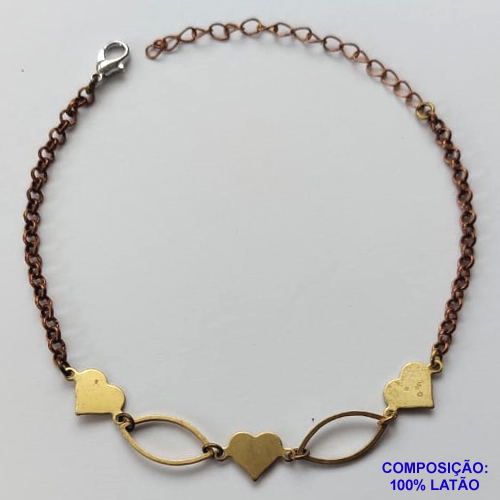PULSEIRA NO BRUTO PRONTO PARA O BANHO(CX62) - PULSEIRA COM CORAÇÃO E ELEMENTOS VAZADOS - TAMANHO 18CM + EXTENSOR - PESO 2,8GR - BRU12483