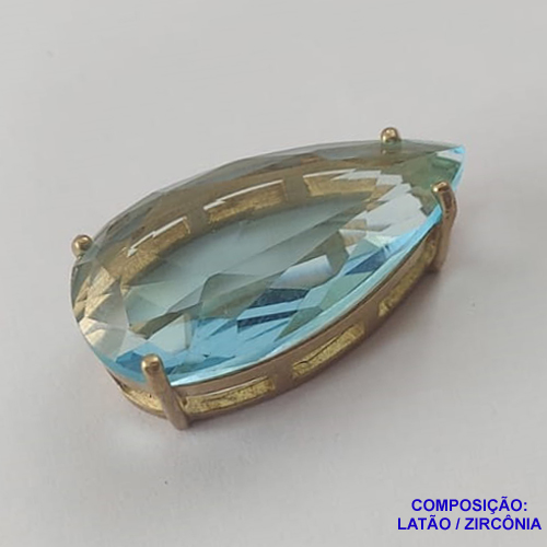 PINGENTE NO BRUTO PRONTO PARA O BANHO - PINGENTE EM ZIRCÔNIA AZUL 15X30MM COM BASE EM LATÃO - PESO TOTAL 6,1GR - BRU0002065