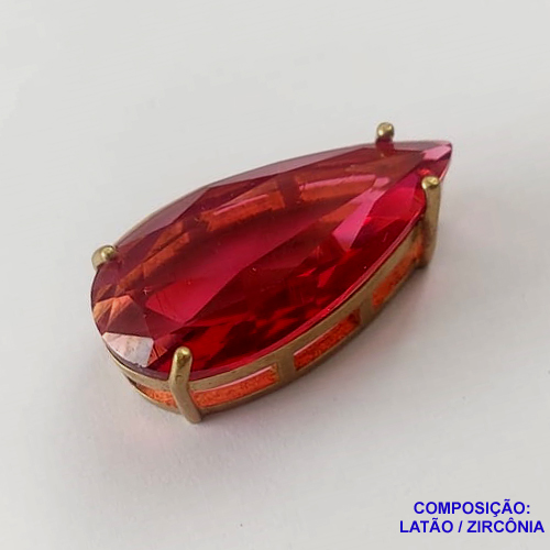 PINGENTE NO BRUTO PRONTO PARA O BANHO - PINGENTE EM ZIRCÔNIA VERMELHA 15X30MM COM BASE EM LATÃO - PESO TOTAL 6,1GR - BRU0002066