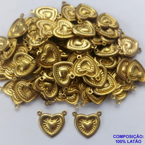 ACESSÓRIO BRUTO PRONTO PARA BANHO (CX81)- PINGENTE CORAÇÃO COM DUAS ARGOLINHAS (1714) - VENDIDO POR UNIDADE - COMPOSIÇÃO: 100% LATÃO - PESO 0,4GR - TAMANHO 12X12MM - BRU0002073