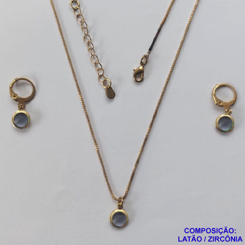 CONJUNTO NO BRUTO PRONTO PARA O BANHO - CONJUNTO ZIRCÔNIA LILÁS 6X6MM - GARGANTILHA COM CORRENTE VENEZIANA DE 45CM + EXTENSOR - BRINCO ARGOLINHA DE PRESSÃO (TRANQUETA) - PESO TOTAL 4,1GR - BRU12523