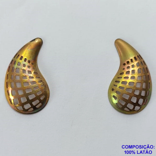 BRINCO NO BRUTO PRONTO PARA O BANHO(CX95) - BRINCO DE PINO TIPO GOTA VAZADA - TAMANHO 17X30MM - PESO: 2,3GR - BRU12527