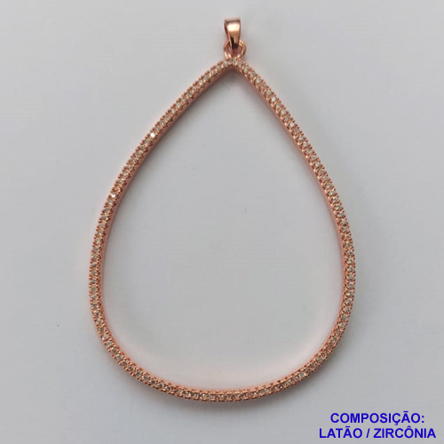 PINGENTE NO BRUTO PRONTO PARA O BANHO(CX01) - PINGENTE GOTA CRAVEJADO EM MICROS ZIRCÔNIAS - COMPOSIÇÃO: LATÃO / ZIRCÔNIA - TAMANHO 40X58MM -  PESO TOTAL 4,9GR - BRU12531
