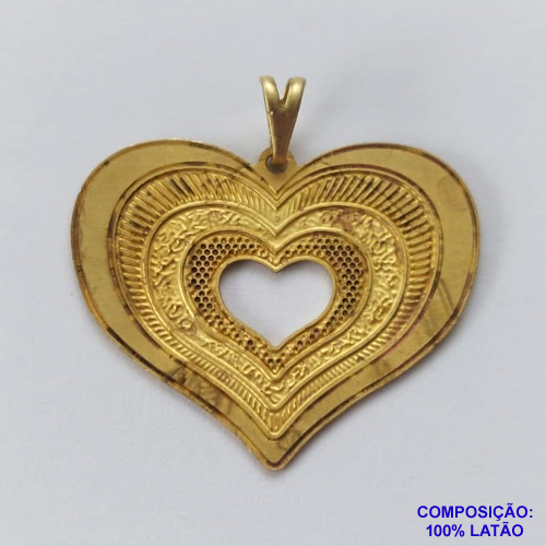 PINGENTE NO BRUTO PRONTO PARA O BANHO - PINGENTE EM FOTOCORROSÃO CORAÇÃO DETALHE VAZADO (FC1315) - TAMANHO 23x29MM - PESO TOTAL 1,2GR - BRU12534