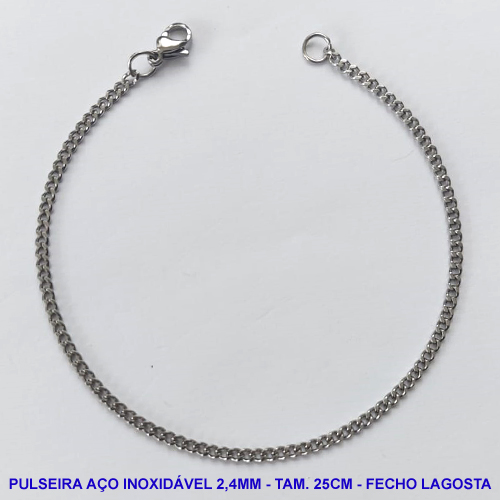 PULSEIRA EM AÇO INOXIDÁVEL - (ACO03) TAMANHO 25CM - LARGURA 2,4MM - FECHO LAGOSTA - COMPOSIÇÃO: AÇO INOXIDÁVEL -  AÇO977