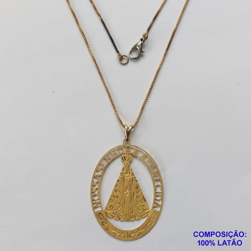 GARGANTILHA NO BRUTO PRONTO PARA O BANHO - GARGANTILHA COM CORRENTE VENEZIANA 45CM - PINGENTE OVAL EM FOTOCORROSÃO NOSSA SRA APARECIDA (FC0960) - TAMANHO 29x37MM - PESO TOTAL 3,5GR - BRU12554