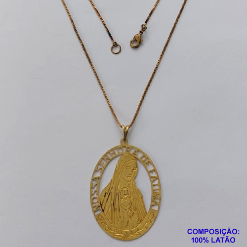GARGANTILHA NO BRUTO PRONTO PARA O BANHO - GARGANTILHA COM CORRENTE VENEZIANA 45CM E PINGENTE OVAL EM FOTOCORROSÃO NOSSA SRA DE FÁTIMA (FC0961) - TAMANHO 29x37MM - PESO TOTAL 4GR - BRU12564