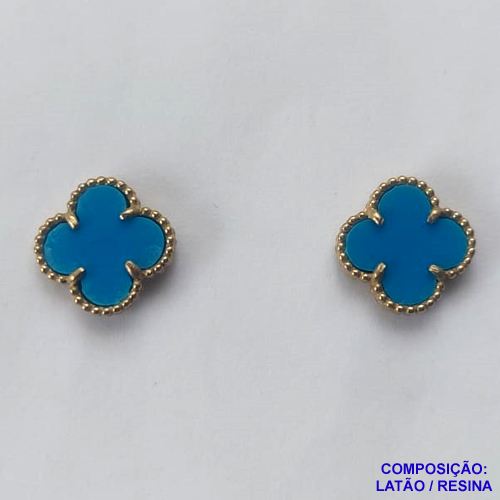 BRINCO NO BRUTO PRONTO PARA O BANHO(CX44) -  BRINCO DE PINO TIPO VAN CLEEF 10MM AZUL - COMPOSIÇÃO: LATÃO / RESINA - PESO 1,5GR - BRU12570