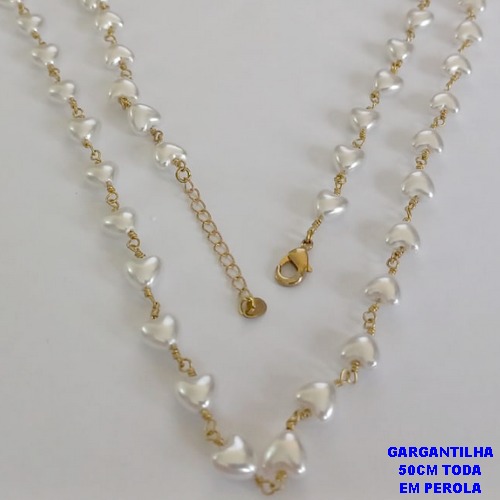 GARGANTILHA NO BRUTO PRONTO PARA O BANHO - GARGANTILHA TODA EM PÉROLA CORAÇÃO - TAMANHO 50CM + EXTENSOR - PESO: 9,5GR - BRU12571