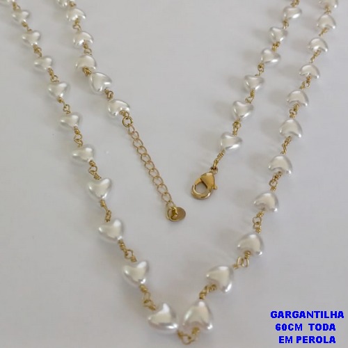 GARGANTILHA NO BRUTO PRONTO PARA O BANHO - GARGANTILHA TODA EM PÉROLA CORAÇÃO - TAMANHO 60CM + EXTENSOR - PESO: 11,2GR - BRU12572