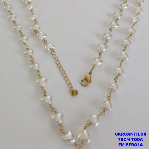 GARGANTILHA NO BRUTO PRONTO PARA O BANHO - GARGANTILHA TODA EM PÉROLA CORAÇÃO - TAMANHO 70CM + EXTENSOR - PESO: 12,9GR - BRU12573