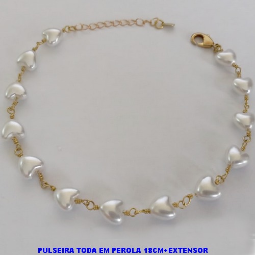 PULSEIRA NO BRUTO PRONTO PARA O BANHO - PULSEIRA TODA EM PÉROLA CORAÇÃO - TAMANHO 18CM + EXTENSOR - PESO: 3,2GR - BRU12574