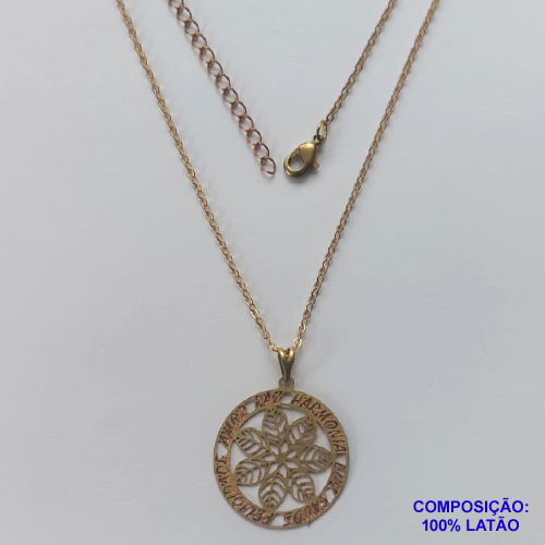 GARGANTILHA NO BRUTO PRONTO PARA O BANHO (CX62) - GARGANTILHA COM CORRENTE CADEADO 45CM E PINGENTE EM FOTOCORROSÃO MANDALA  - TAMANHO 24x24MM - PESO TOTAL 3,3GR - BRU12595