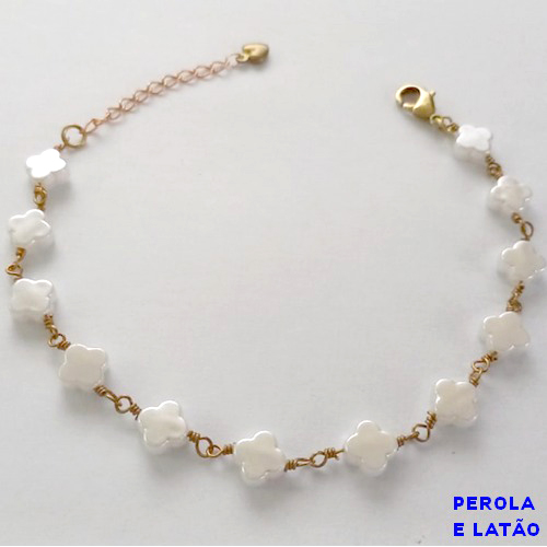 PULSEIRA NO BRUTO PRONTO PARA O BANHO - PULSEIRA TODA EM PÉROLAS TREVO 7MM - TAMANHO 18CM + EXTENSOR - PESO: 3,2GR - BRU12617