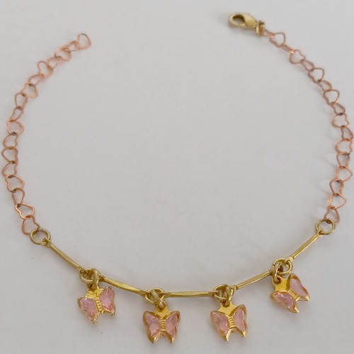 PULSEIRA NO BRUTO PRONTO PARA O BANHO(CX63) - PULSEIRA COM BORBOLETAS ROSAS - TAMANHO 18CM - PESO 2GR - FECHO LAGOSTA - BRU12626