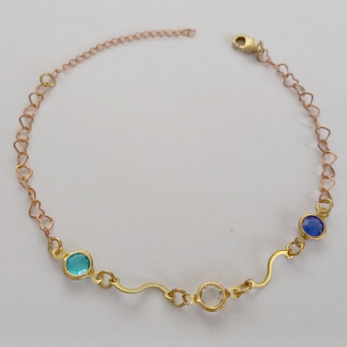 PULSEIRA NO BRUTO PRONTO PARA O BANHO(CX62) - PULSEIRA COM CRISTAIS COLORIDOS - TAMANHO 18CM - PESO 2,8GR - FECHO LAGOSTA - BRU12630