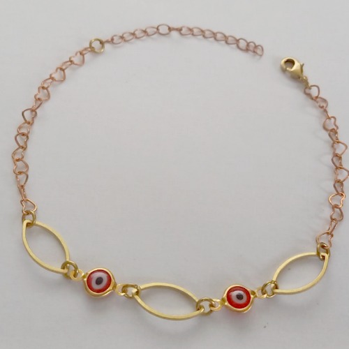 PULSEIRA NO BRUTO PRONTO PARA O BANHO(CX62) - PULSEIRA COM ELEMENTOS VAZADOS E OLHOS GREGOS - TAMANHO 18CM - PESO 2,7GR - FECHO LAGOSTA - BRU12631