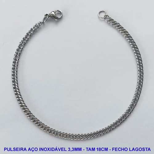 PULSEIRA EM AÇO INOXIDÁVEL - TAMANHO 18CM - LARGURA 3,3MM (AÇO5) - FECHO LAGOSTA - COMPOSIÇÃO: AÇO INOXIDÁVEL -  AÇO983