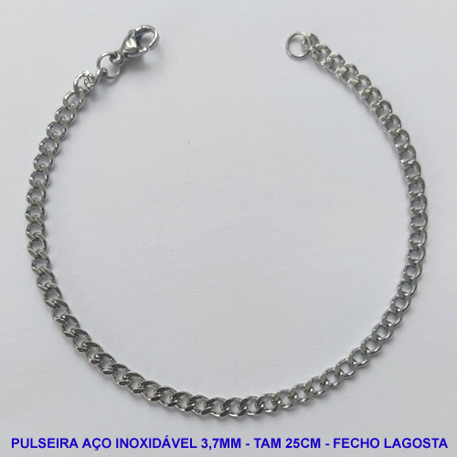 PULSEIRA EM AÇO INOXIDÁVEL - TAMANHO 25CM - LARGURA 3,7MM (AÇO4) - FECHO LAGOSTA - COMPOSIÇÃO: AÇO INOXIDÁVEL -  AÇO989