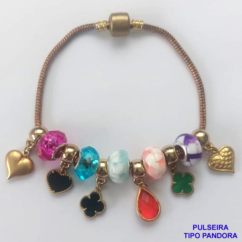 PULSEIRA NO BRUTO PRONTO PARA O BANHO - PULSEIRA TIPO (PANDORA) TAMANHO 20CM COM 11 BERLOQUES - PESO TOTAL 20GR - COMPOSIÇÃO LATÃO - BRU12635